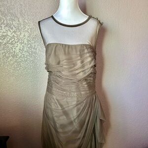 WHIT Taupe Sleeveless Mesh Overlay Midi Dress